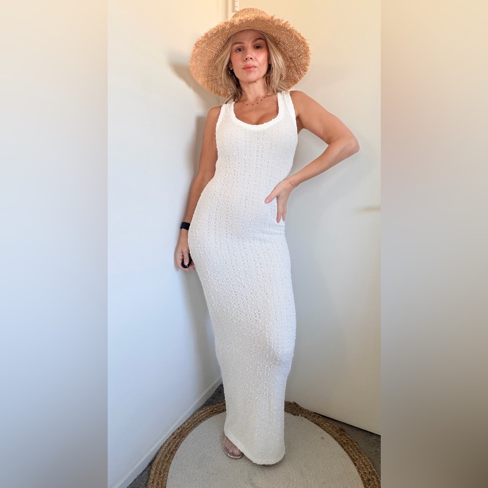 Enza Costa Puckered Tank Dress In Vanilla